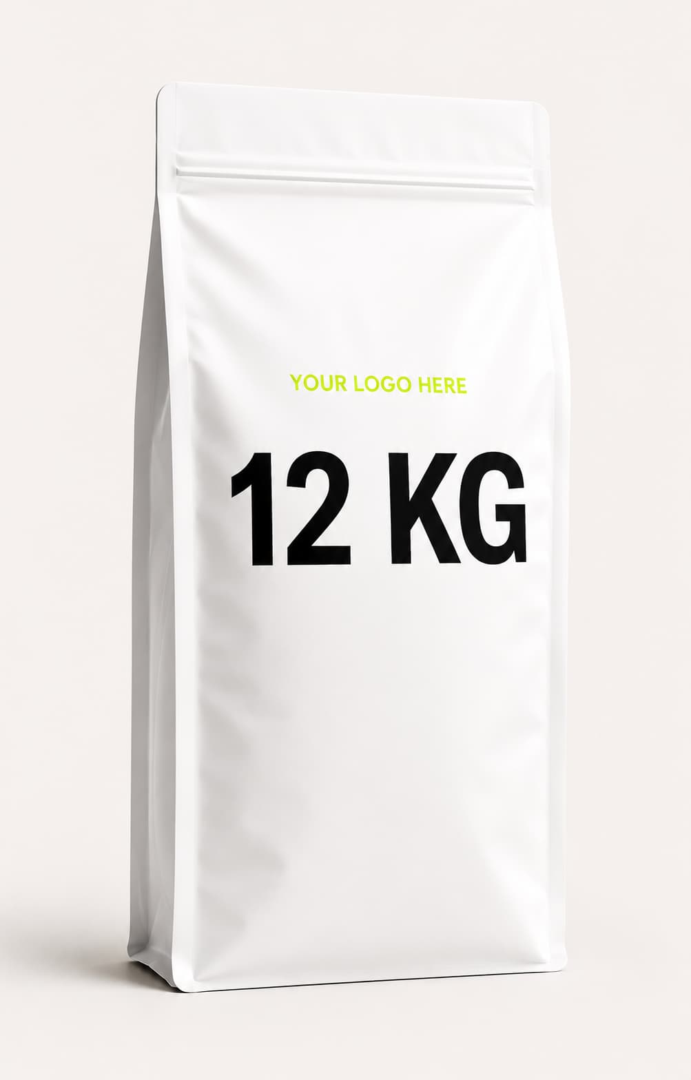 Mockup sacco formato 10-14 kg con logo e taglia stampati