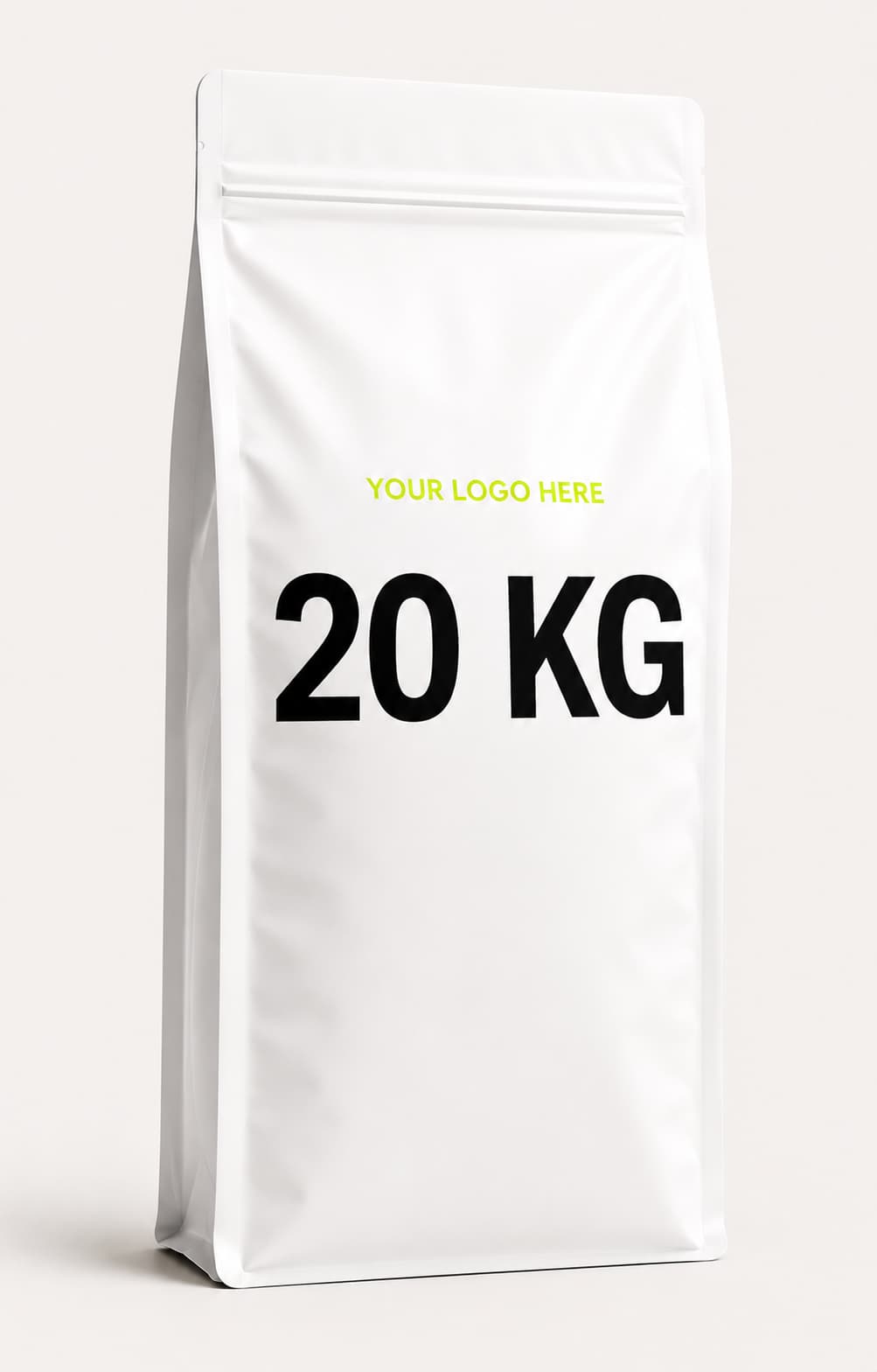 Mockup sacco formato 18-22 kg con logo e taglia stampati