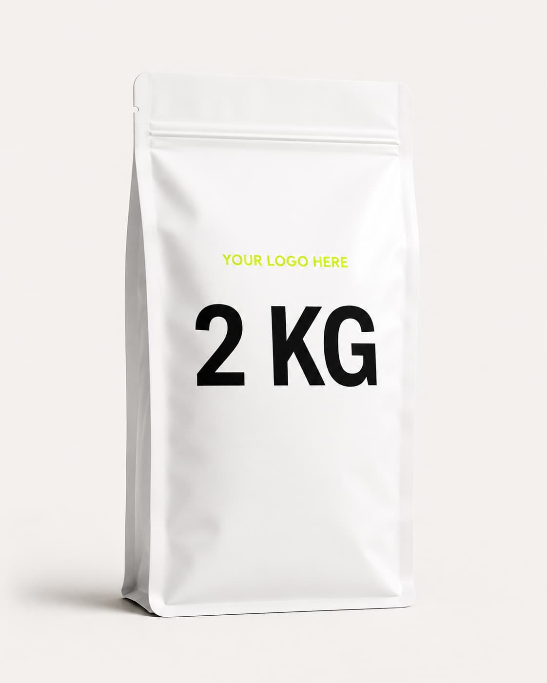 Mockup sacco formato 1,5-2,5 kg con logo e taglia stampati